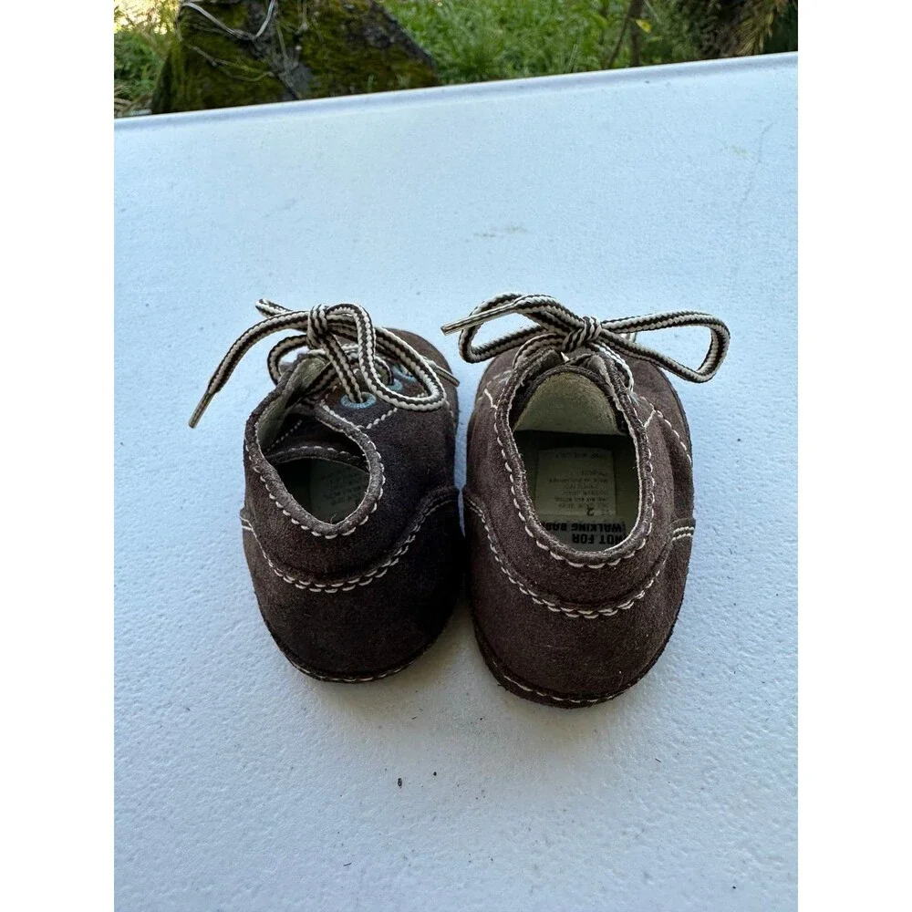 Vintage Baby Gap Crawlers Brown Cow Suede Twill Laces Chukka Ankle Booties 2
